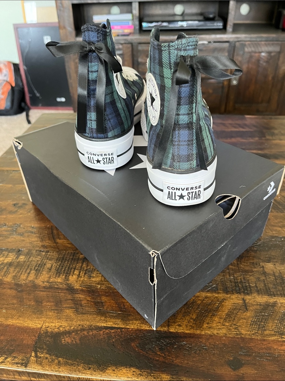 Converse High-Top platform chuck taylor’s in Black and Green Plaid - Picture 4 of 4